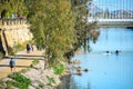 Murcia, Spain, January 11, 2020: View of Segura the Embankment of Segura river in Murcia, an Spanish city at the south of Spain.