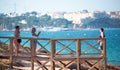 Murcia, Spain, July 16, 2019: People taking pictures in viewpoint against seascape