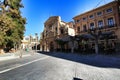 Santo Domingo parish facade and cafe terrace in Murcia