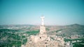 MURCIA, SPAIN - SEPTEMBER 24, 2018. Aerial view of the statue of Christ and Castillo de Monteagudo Royalty Free Stock Photo