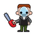 Murderer hold chainsaw . Halloween cartoon characters . Vector