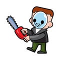 Murderer hold chainsaw . Halloween cartoon characters . Vector Royalty Free Stock Photo
