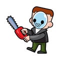 Murderer hold chainsaw . Halloween cartoon characters . Vector