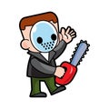 Murderer hold chainsaw . Halloween cartoon characters . Vector