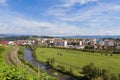 Mures river, Toplita city and mountain landscape on background Royalty Free Stock Photo