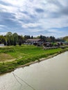 Arad city Romania - Mures River - view from the pedestrian bridge Royalty Free Stock Photo