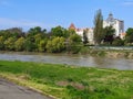 Arad city Romania - Mures River - view from the pedestrian bridge Royalty Free Stock Photo