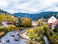 Murgtal town outlook with river in the Black Forest