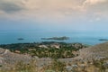 Murichi. General view from the mountain. Views of Skadar lake and female Beska monastery on the island. Montenegro