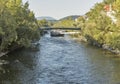 Murinsel artificial island on the Mur river in Graz, Austria.