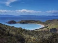 Muriwai wallk. Green Hills and view of the lagoon at at Port Jackson. Coromandel. New Zealand Royalty Free Stock Photo