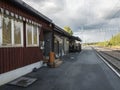 Murjek, Norrbotten, Sweden, Agust 22, 2019: Old red bulding of Train station at Murjek in, Swedish Lapland. Summer sunny day