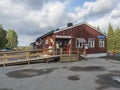 Murjek, Norrbotten, Sweden, Agust 22, 2019: Old red bulding of Train station at Murjek in, Swedish Lapland. Summer sunny