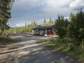 Murjek, Norrbotten, Sweden, Agust 22, 2019: Old red bulding of Train station at Murjek in, Swedish Lapland. Summer sunny