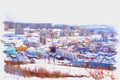 Murmansk. Cityscape. Imitation of a picture. Oil paint. Illustration