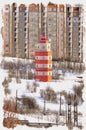 Murmansk. Cityscape. Lighthouse. Imitation of a picture. Oil paint. Illustration