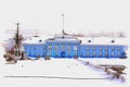 Murmansk. Maritime Station. Snowfall. Imitation of a picture. Oil paint. Illustration