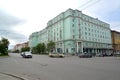 MURMANSK, RUSSIA. The building of construction of construction of the 1950th years on Lenin Avenue Royalty Free Stock Photo