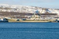 The heavy aircraft carrier `Admiral Kuznetsov` parked in the Kola Bay