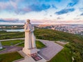 Murmansk, Russia - July 1, 2019: Aerial view panorama of city monument Defenders of Soviet Arctic Alyosha