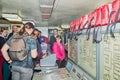 Murmansk, Russia - June 21, 2019: Group of people during an excursion to the ship historical Museum. The first nuclear powered