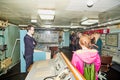 Murmansk, Russia - June 21, 2019: Group of people during an excursion to the ship historical Museum. The first nuclear powered