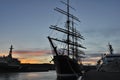 Murmansk, Russia-October 2010: the city of Murmansk. Ship in the port of Murmansk. The four-masted Sedov barque is a training Royalty Free Stock Photo