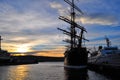 Murmansk, Russia-October 2010: the city of Murmansk. Ship in the port of Murmansk. The four-masted Sedov barque is a training Royalty Free Stock Photo