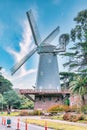 Murphy Windmill in Golden Gate Park, San Francisco, beautiful landscape. Travel concept, landmarks, architecture