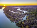 Murray River flowing into the distance at beautiful sunset. Royalty Free Stock Photo