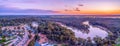 Murray River and holiday park at sunset.