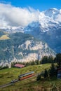 Looking at the railway part of Lauterbrunnen-Murren bergbahn Switzerland