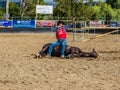 Murrurundi, NSW, Australia, February 24, 2018: Competitor in the King of the Ranges Bareback Freestyle Competition