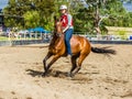 Murrurundi, NSW, Australia, February 24, 2018: Competitor in the King of the Ranges Bareback Freestyle Competition