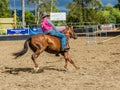 Murrurundi, NSW, Australia, February 24, 2018: Competitor in the King of the Ranges Bareback Freestyle Competition