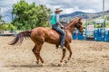 Murrurundi, NSW, Australia, February 24, 2018: Competitor in the King of the Ranges Bareback Freestyle Competition