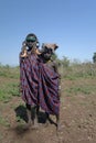 Mursi tribe girls - 05 october 2012, Omo valley, Ethiopia Royalty Free Stock Photo