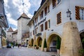 Castle and the hotel `Murtenhof` in the Swiss city of Murten