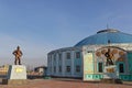 Statue and the stadium of Mongolian Wrestling