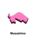 Musashino High detailed map vector illustration, pink color on white background Royalty Free Stock Photo