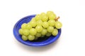 Muscat on a blue plate isolated on a white background. Royalty Free Stock Photo