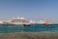 MUSCAT, OMAN - FEBRUARY 22, 2017: The Fulk al Salamah, yacht of Sultan Qaboos, moored in Mutrah por Royalty Free Stock Photo