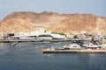 Fish market on the port of Mutrah in Muscat and Corniche with nobody Royalty Free Stock Photo