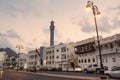 Masjid al-Rasool al-A`tham Mosque on the seafront of the Corniche of Mutrah in Muscat Oman at sunset