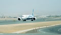 Muscat, Oman, picture dated August 28, 2019: Muscat new airport with Oman air planes. Oman air. BOEING 737-900ER.