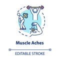 Muscle aches concept icon. Physical strain. Arm inflammation. Hurt from overwork. Joint pain. Influenza symptom idea