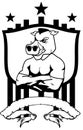 Muscle angry boar cartoon crest coat of arms shield tattoo