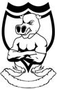 Muscle angry hippo cartoon crest coat of arms shield tattoo