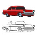 Muscle car cartoon classic vector poster and for coloring book Royalty Free Stock Photo