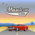 Muscle car cartoon classic vector poster t-shirt print Royalty Free Stock Photo